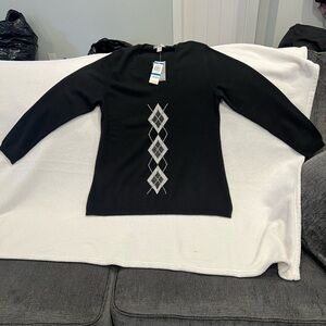 Black Cashmere Women's Argyle Detail Sweater